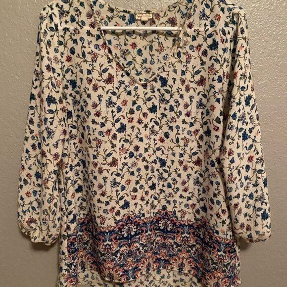 HOLIDAY TOP - Floral peasant balloon sleeve blouse medium​ - Picture 1 of 2
